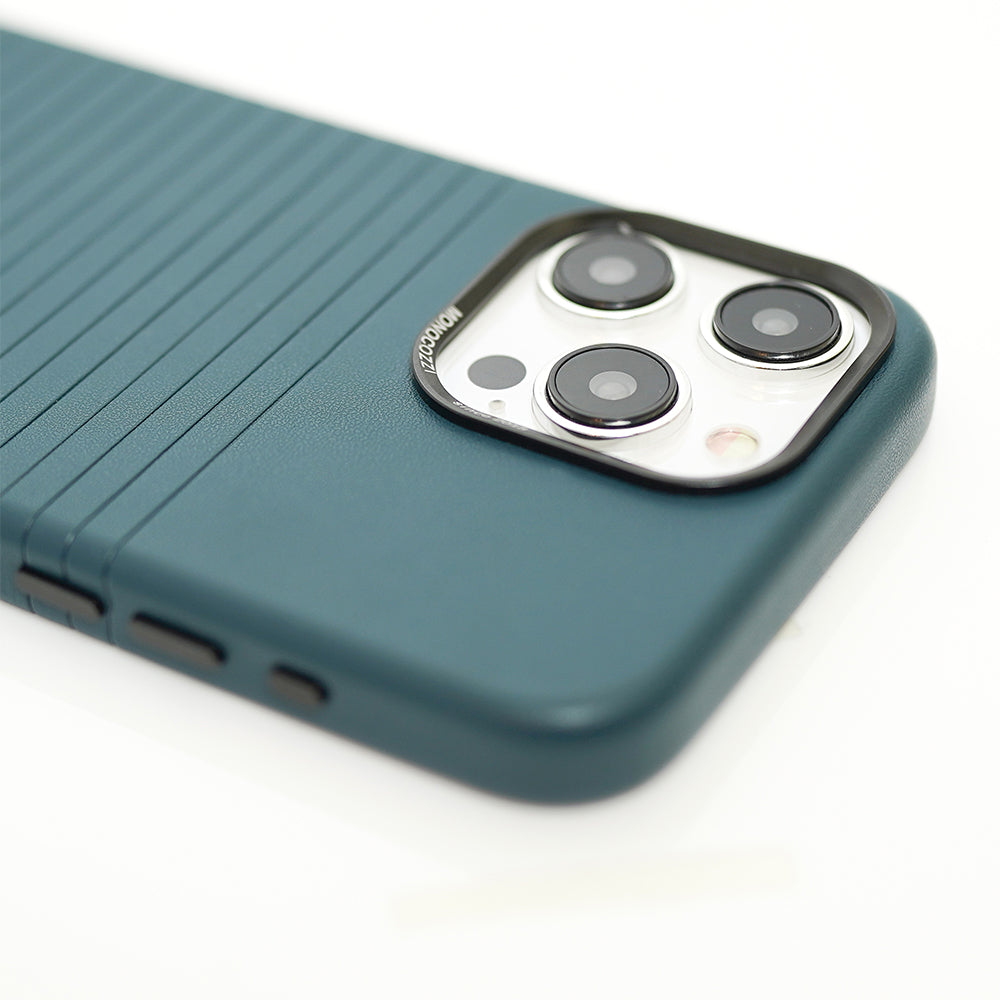 Monocozzi LUCID Refined | Magsafe Compatible SnapOn Biodegradable Leather Protective Case for iPhone 15 Pro - Midnight Blue