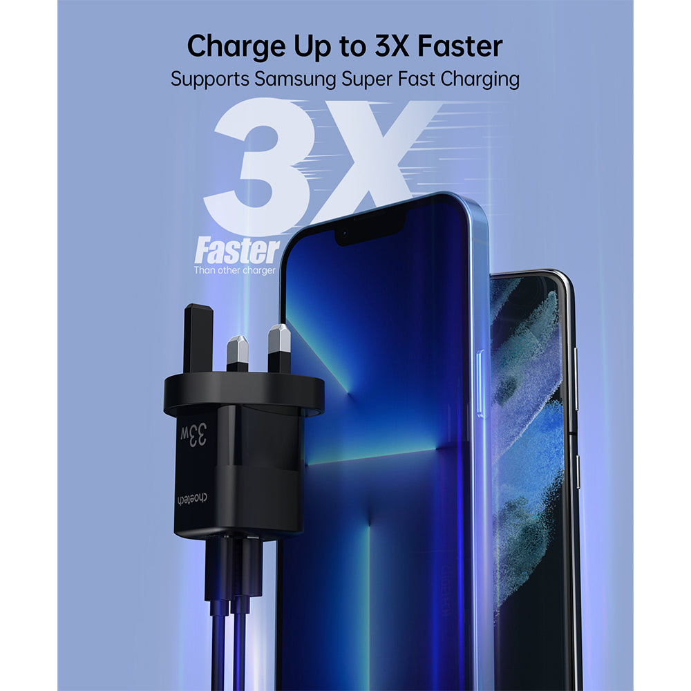 Choetech PD33W GaN USB A+C wall charger with C to C cable (black)