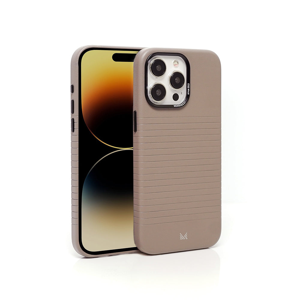 Monocozzi LUCID Refined | Magsafe Compatible SnapOn Biodegradable Leather Protective Case for iPhone 15 Pro Max - Elephant Grey