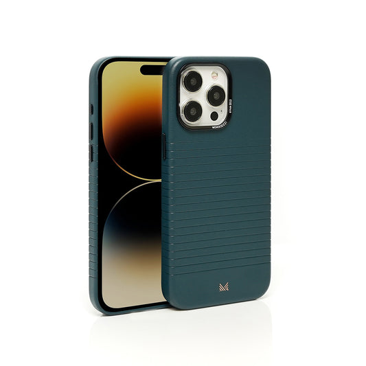 Monocozzi LUCID Refined | Magsafe Compatible SnapOn Biodegradable Leather Protective Case for iPhone 15 Pro Max Midnight Blue