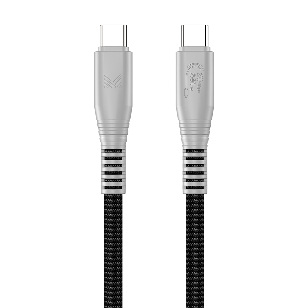 Monocozzi ESSENTIALS | USB-C To USB-C 240W 20Gbps Braided Sync & Charge Cable 1.2M - Charcoal