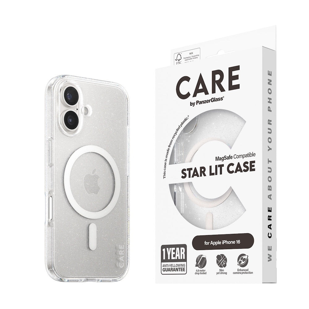 CARE by PanzerGlass Case Flagship Star Lit with White MagSafe for iPhone 16