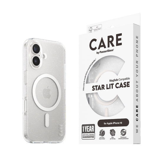 CARE by PanzerGlass Case Flagship Star Lit with White MagSafe for iPhone 16