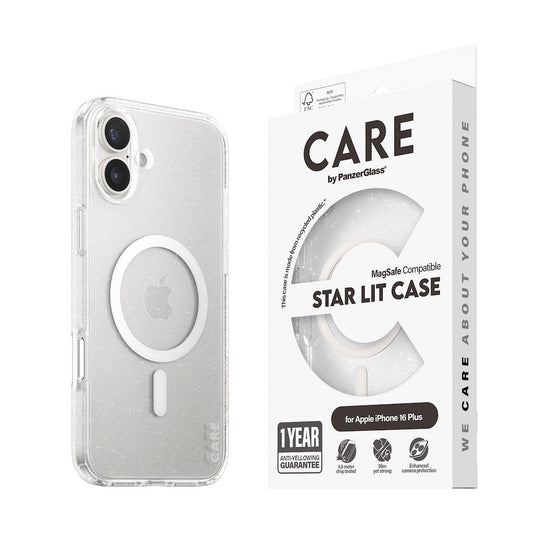 CARE by PanzerGlass Case Flagship Star Lit with White MagSafe for iPhone 16 Plus