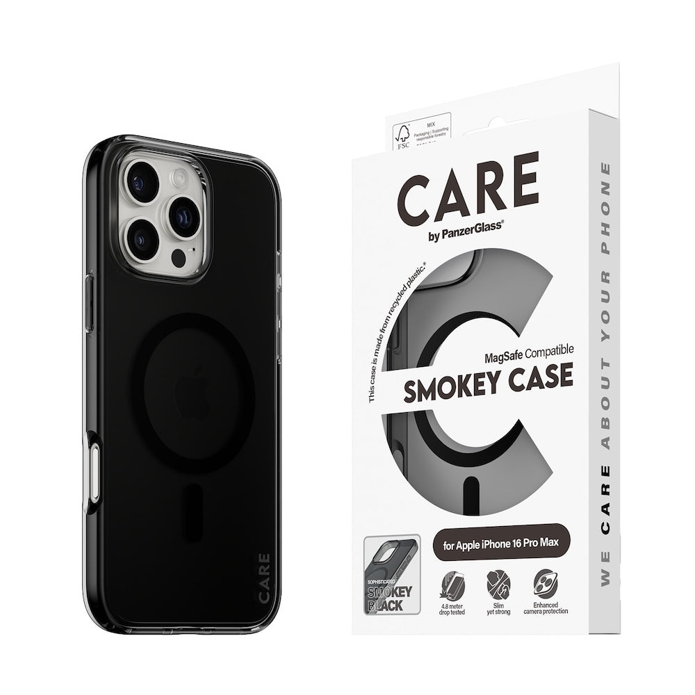 CARE by PanzerGlass Case Flagship Smokey with Black MagSafe for iPhone 16 Pro Max