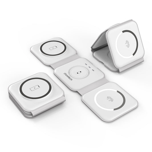Choetech 3 in 1 Foldable and Portable Magnetic Wireless Charger - White