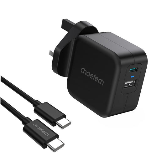 Choetech PD38W GaN USB A+C wall charger with C to C cable (black)