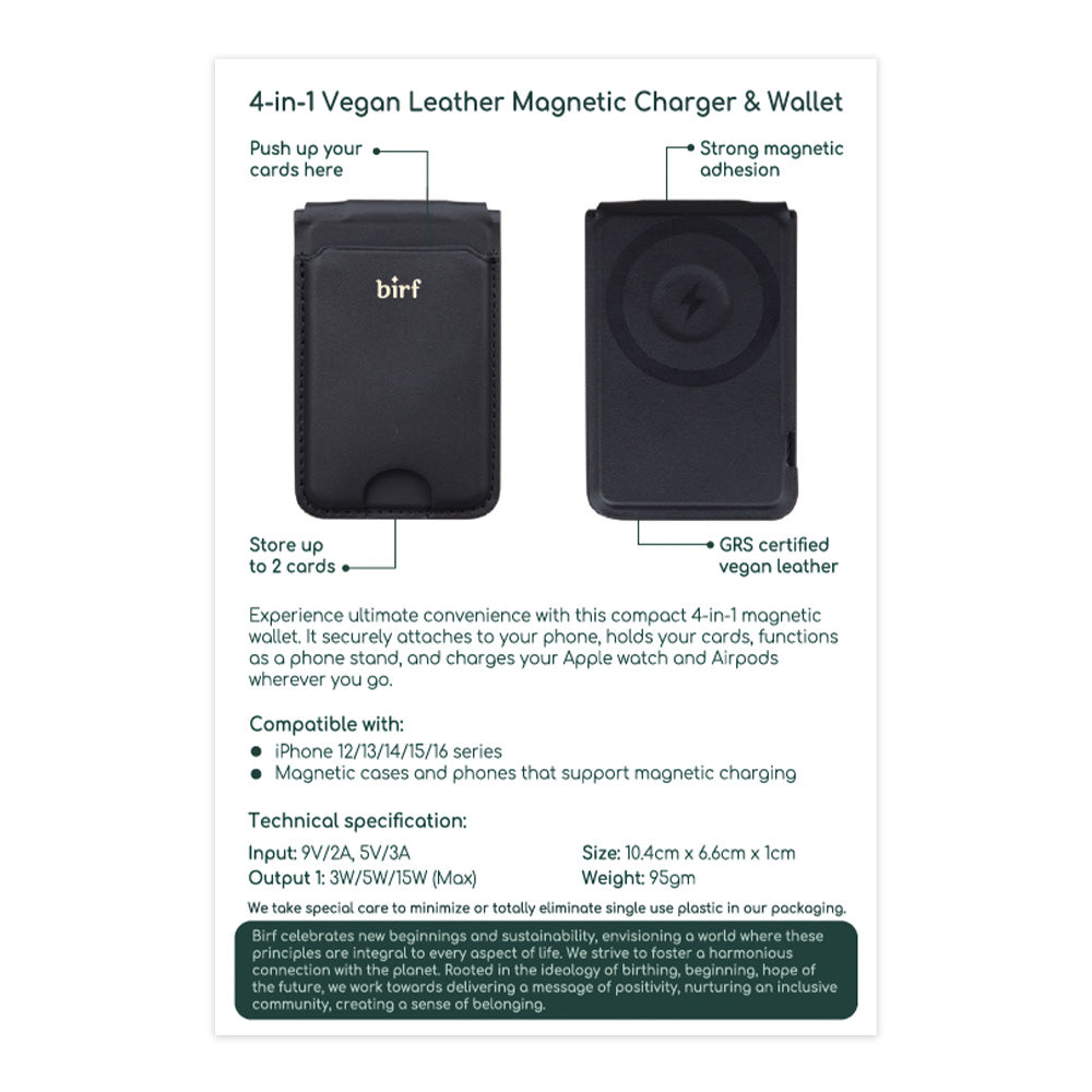 Birf 4-in-1 Vegan Leather Magnetic Charger & Wallet - Graphite