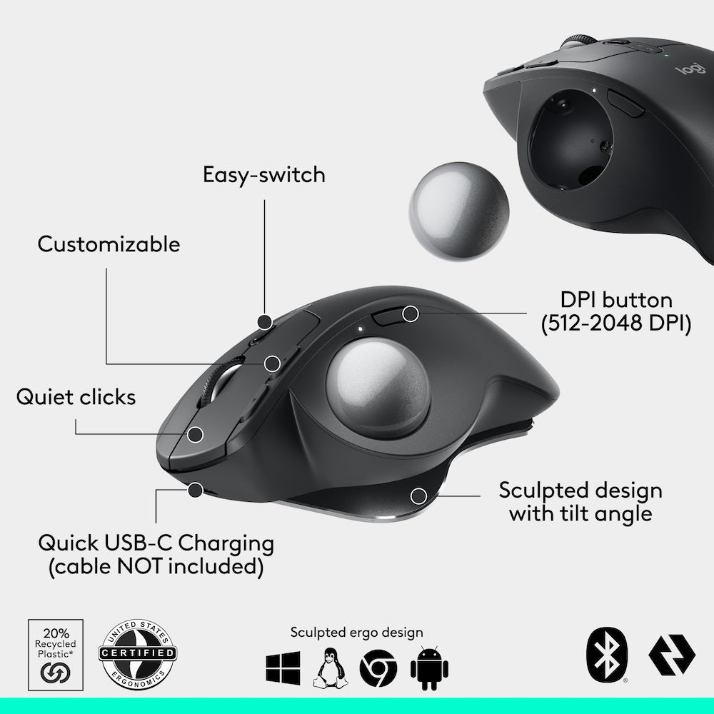 Logitech MX Ergo S Silent Trackball Mouse