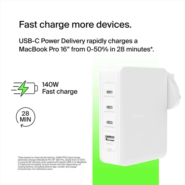 Belkin BoostCharge Pro 140W 4-Port GaN Wall Charger