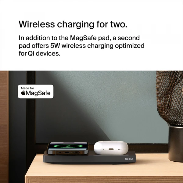 Belkin BoostCharge Pro 2-in-1 Wireless Charging Pad with MagSafe 15W - Black