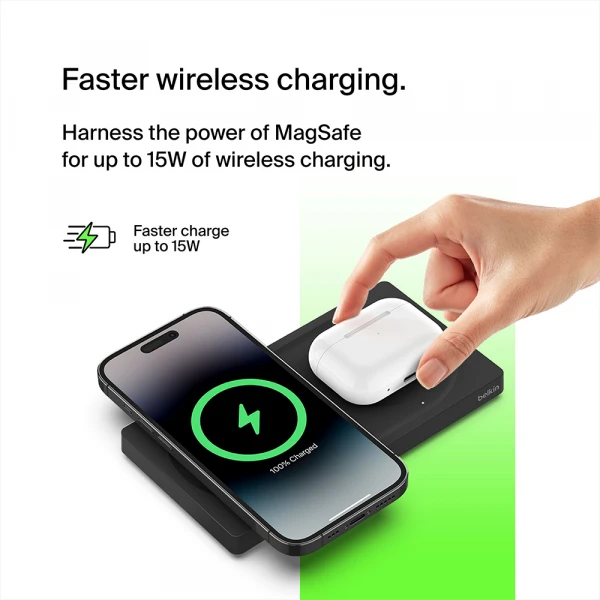 Belkin BoostCharge Pro 2-in-1 Wireless Charging Pad with MagSafe 15W - Black