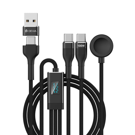 DEVIA Ultra7 A+C to 2C+PD 100W Charging Cable 1.2M with Digital Display - Black