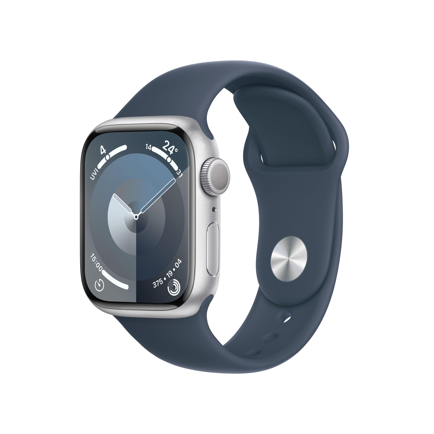 Apple Watch Series 9 GPS 41mm Silver Alum Case w/ Storm Blue Sport Band - S/M