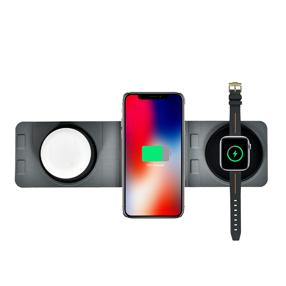 Sleek Birf 3-in-1 wireless charger for phone, smartwatch, and earbuds with compact design.