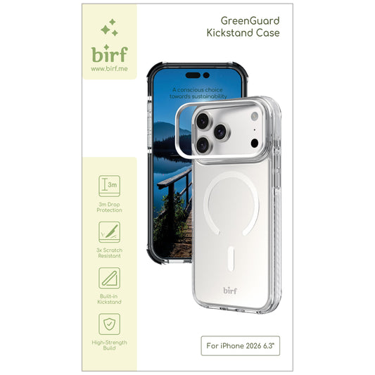 Birf GreenGuard Kickstand Clear Case iPhone 18 Pro White