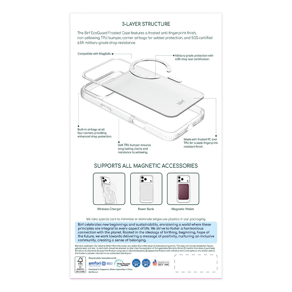 Birf Magsafe EcoGuard Frosted Case iPhone 17 Pro Clear