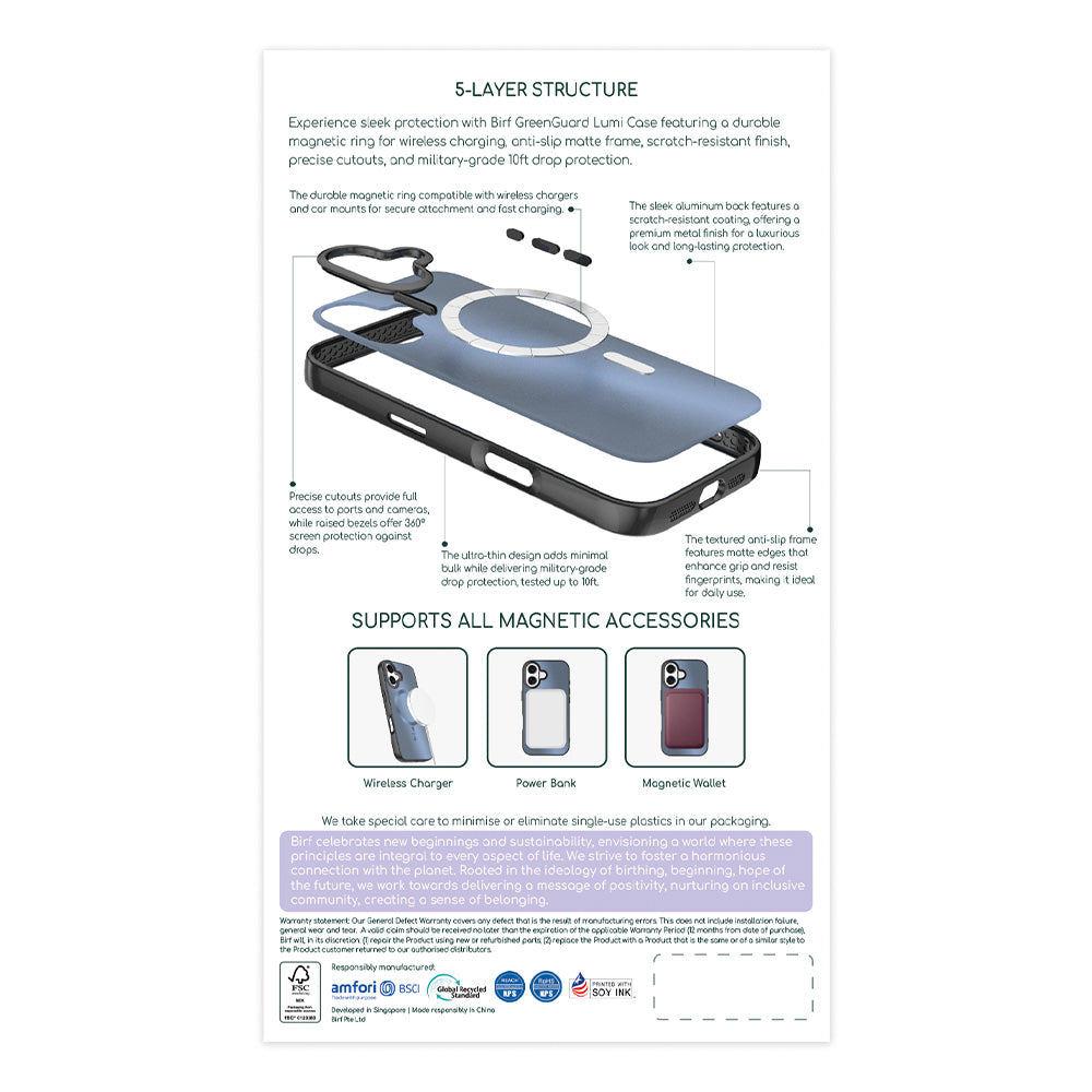 Birf Magsafe GreenGuard Lumi Case iPhone 17 Blue Gold