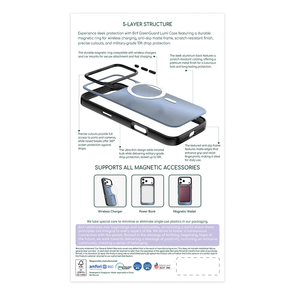 Birf Magsafe GreenGuard Lumi Case iPhone 17 Pro Max Blue Gold