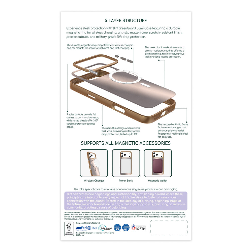 Birf Magsafe GreenGuard Lumi Case iPhone 17 Pro Max Rose Gold