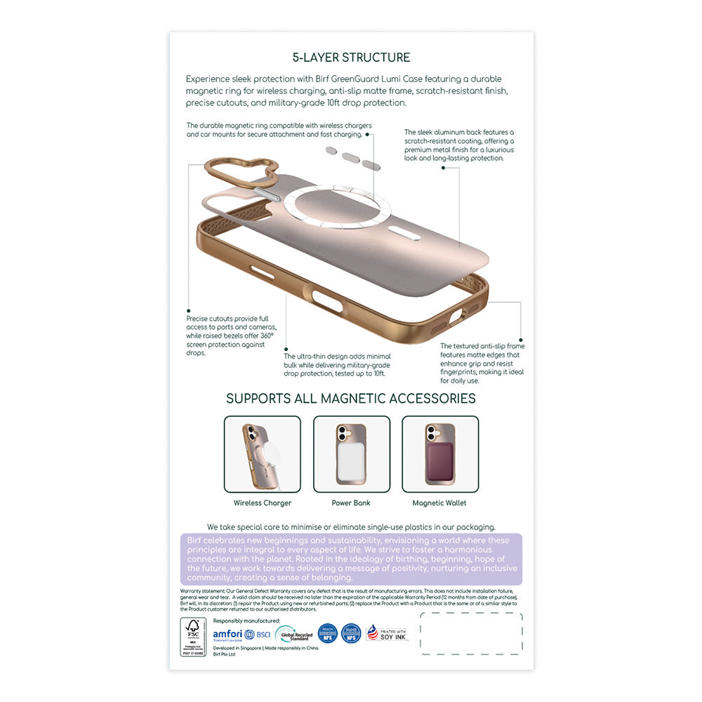 Birf Magsafe GreenGuard Lumi Case iPhone 17 Rose Gold