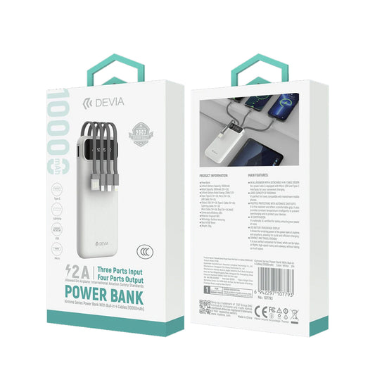 DEVIA Kintone Series Powerbank With Built-in 4 Cables (10000mAh) EP189 - White