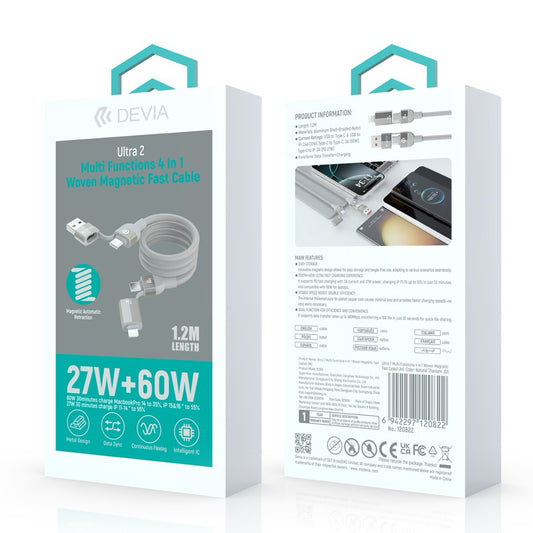 DEVIA Ultra 2 Multi Functions 4 In 1 Woven Magnetic Fast Cable (1.2M) EC655 - Natural Titanium