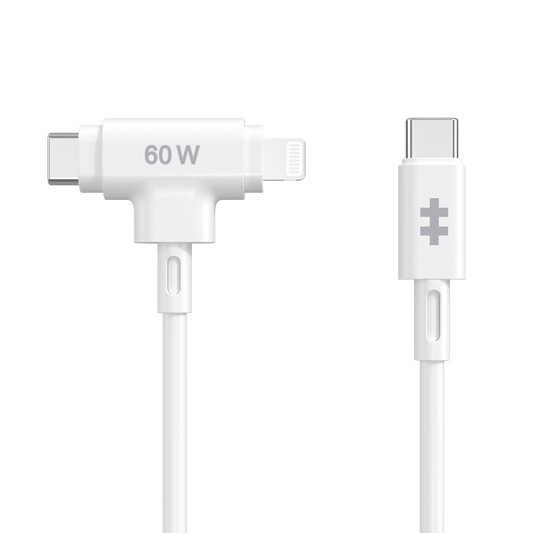 HyperJuice USB-C to USB-C and Lightning Hybrid 60W Cable (1.5m) - White