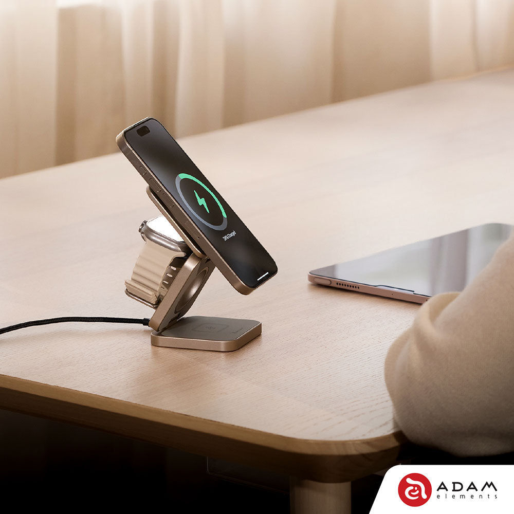 Adam Elements Mag 3 Pro Qi2 3-in-1 Foldable Travel Charging Station Titanium