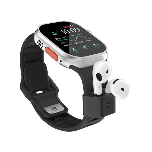 Keybudz Sync+ Series FKM Apple Watch Strap and AirPods Dock - Carbon Black (Large)