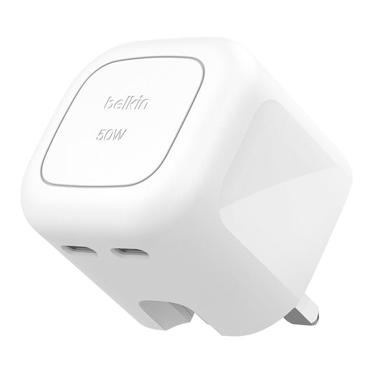 Belkin BoostCharge Pro Dual USB-C GaN Wall Charger 50W - White