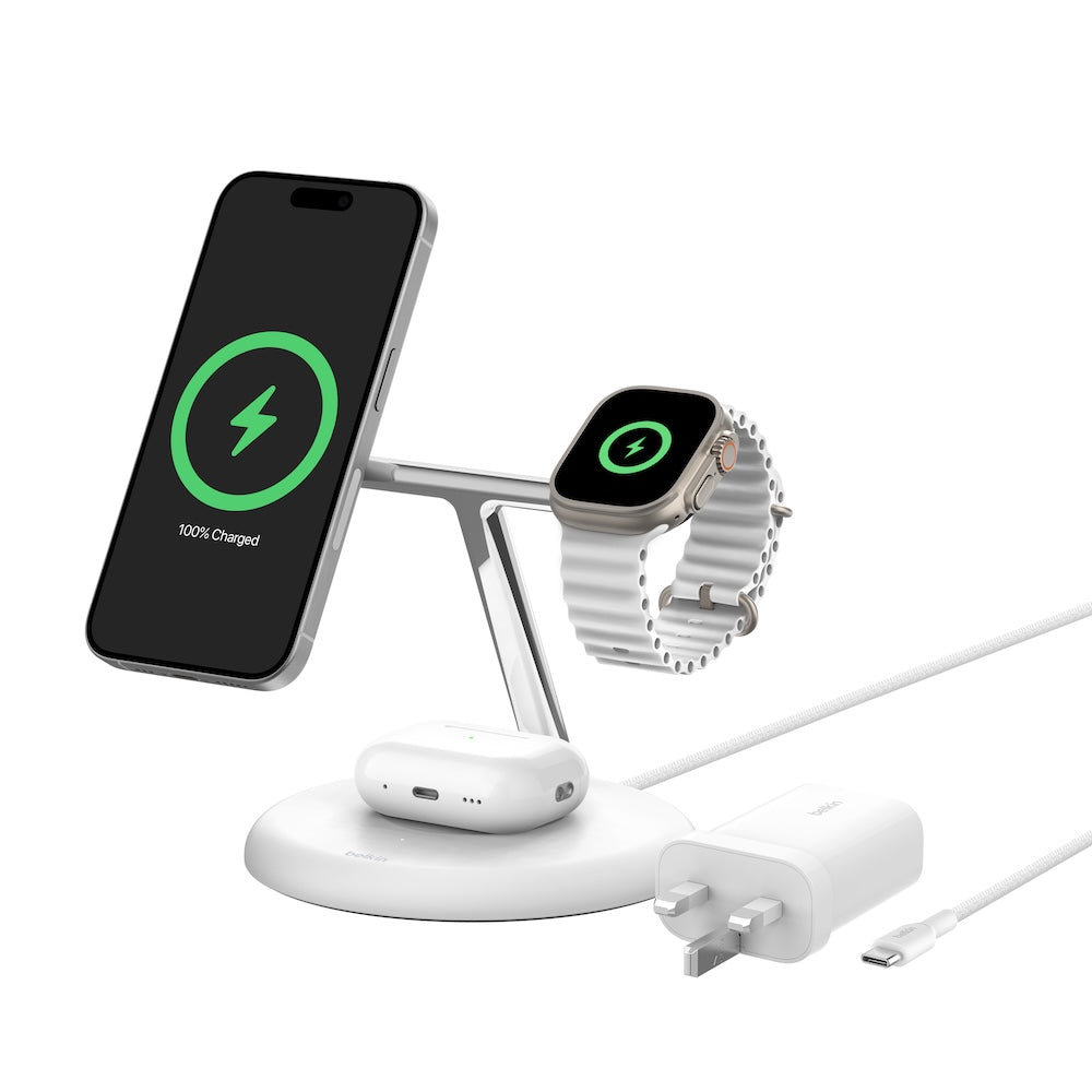 Belkin Qi2 3-in-1 Wireless Charging Stand (White) – iStudio Singapore