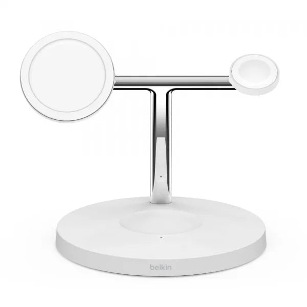 Belkin BoostCharge PRO MagSafe 3-in-1 Wireless Charger with 3-Pin UK Power Supply Unit (White)