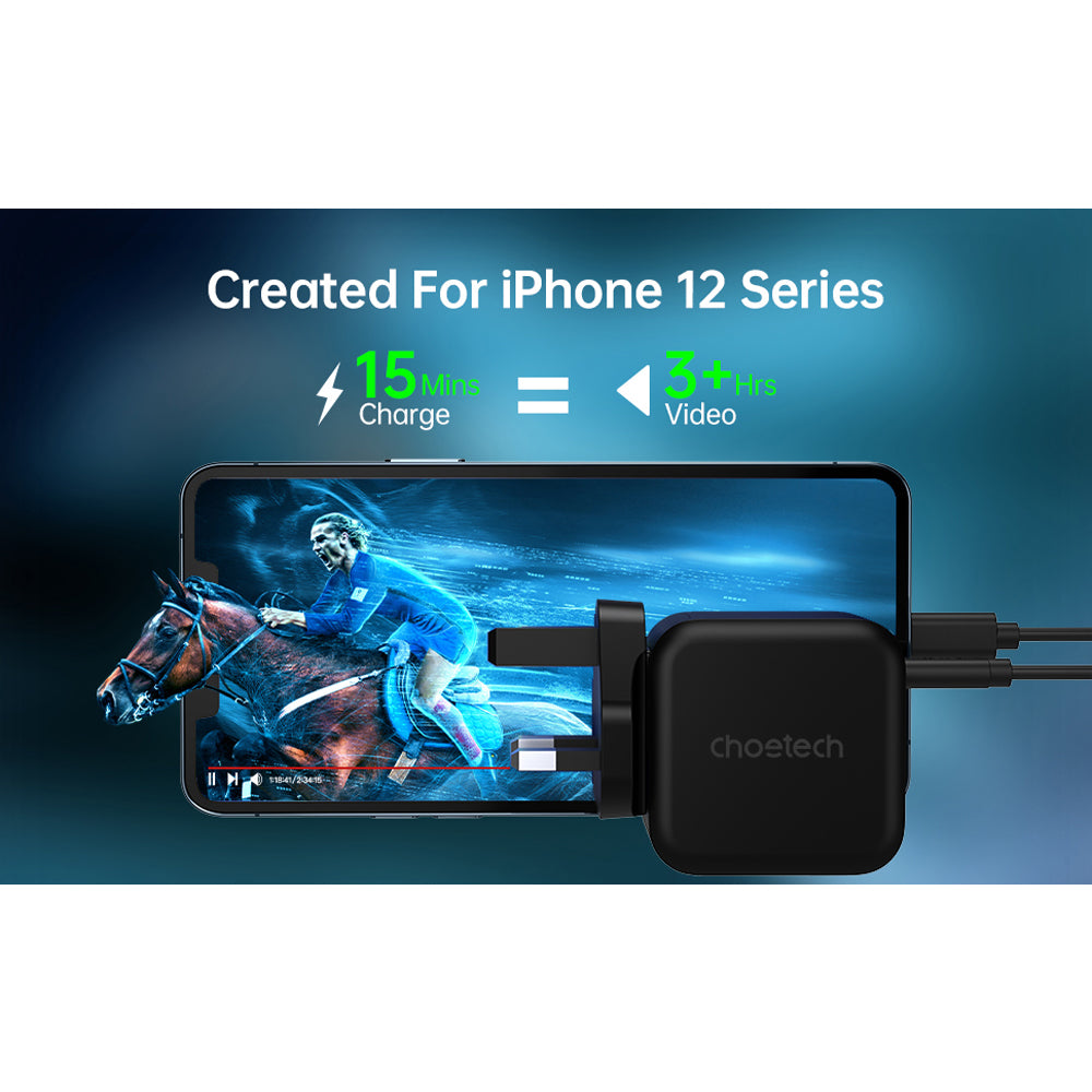 Choetech PD38W GaN USB A+C wall charger with C to C cable (black)