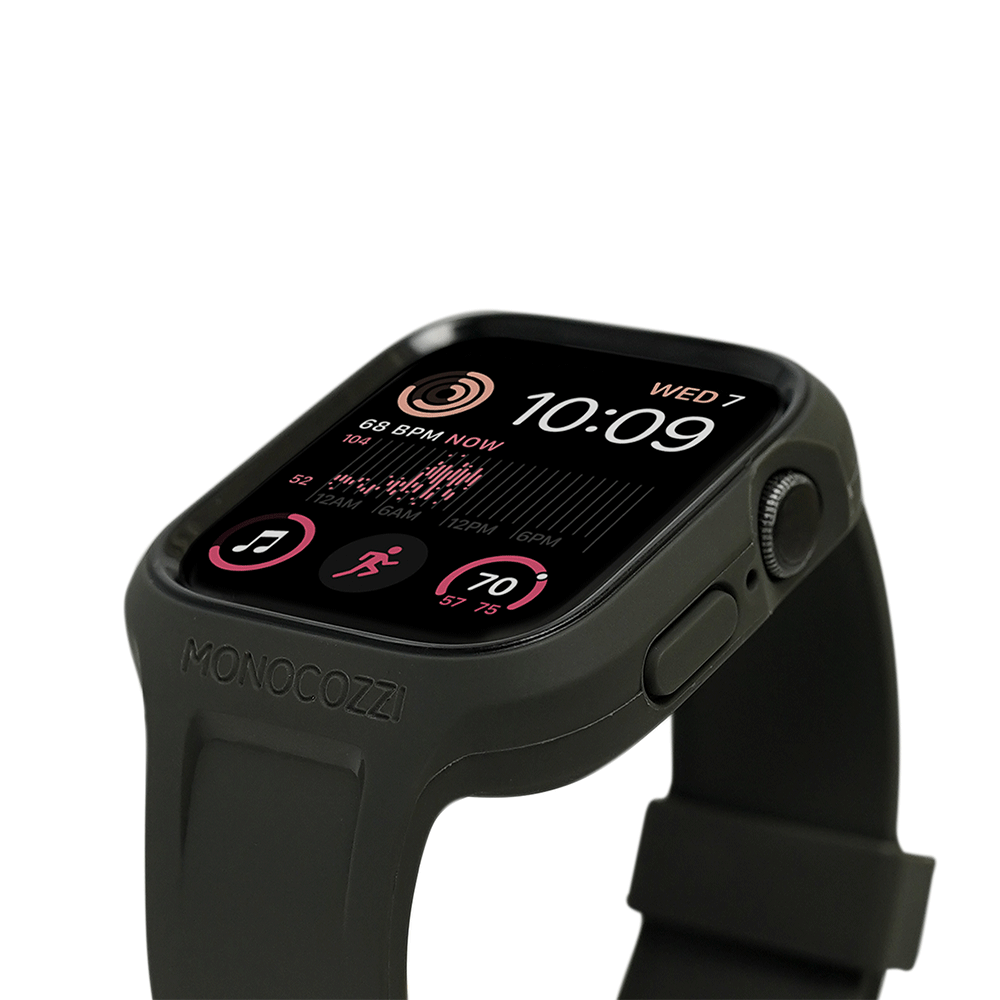 Monocozzi ESSENTIALS | Hybrid Soft Plastic Case with Strap for Apple Watch 45/44mm - Black