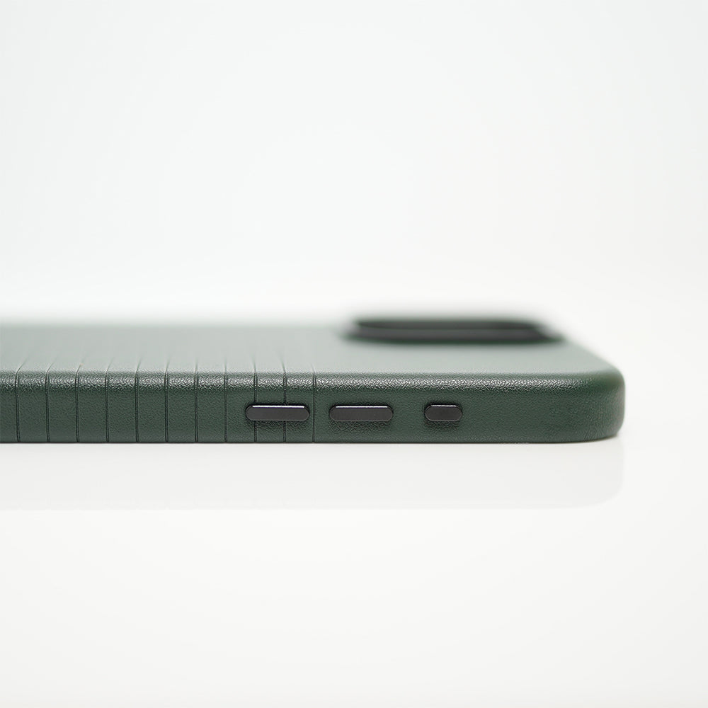 Monocozzi LUCID Refined | Magsafe Compatible SnapOn Biodegradable Leather Protective Case for iPhone 15 Pro Max (6.7") - Olive Night