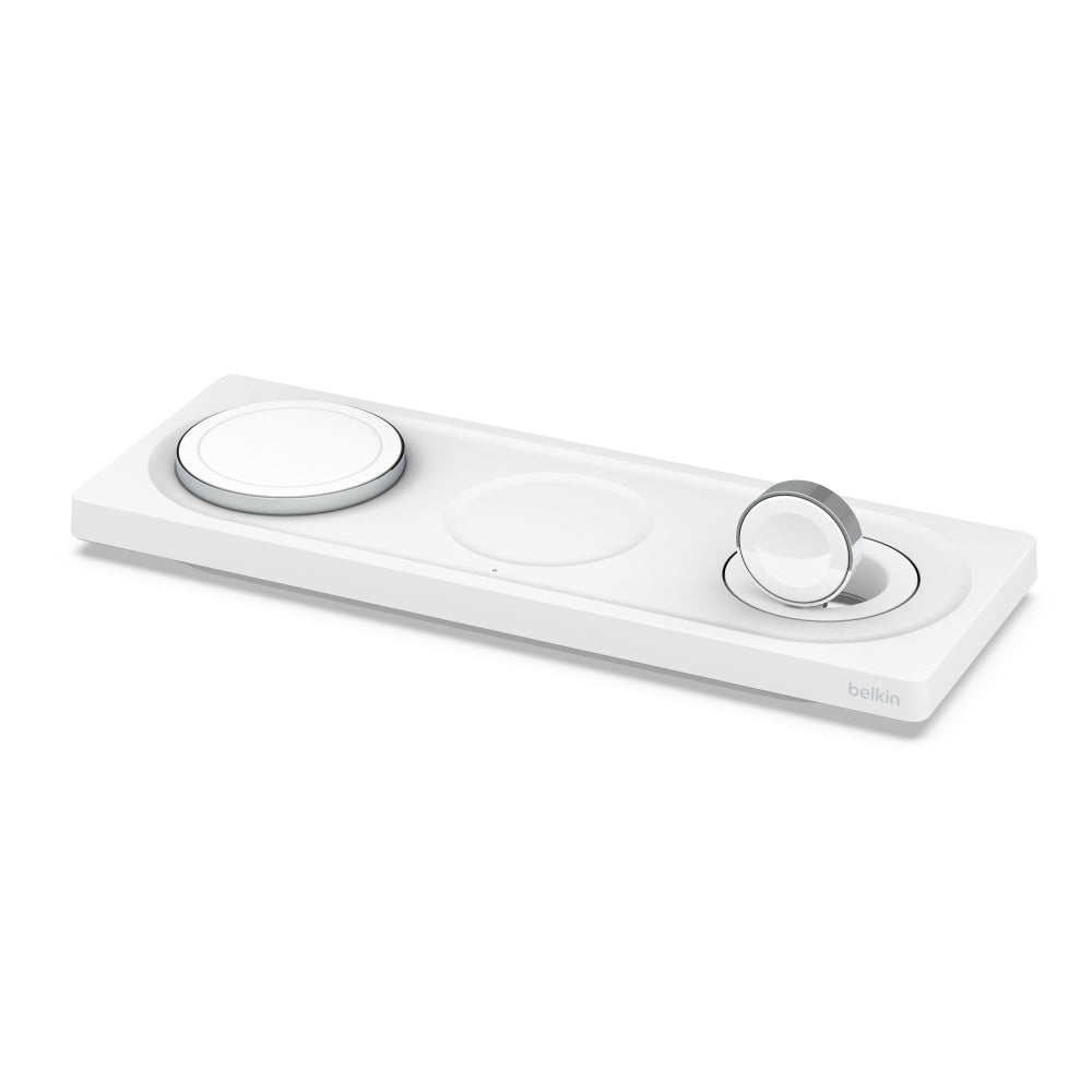 Belkin BoostCharge PRO MagSafe 3-in-1 Wireless Charging Pad with 3-Pin UK Power Supply Unit (White)
