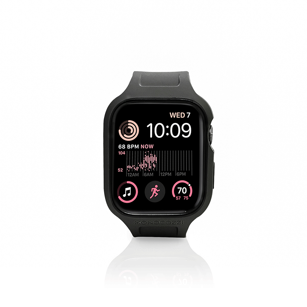 Monocozzi ESSENTIALS | Hybrid Soft Plastic Case with Strap for Apple Watch 45/44mm - Black