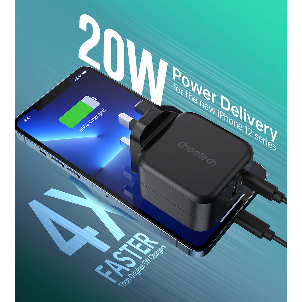 Choetech PD38W GaN USB A+C wall charger with C to C cable (black)