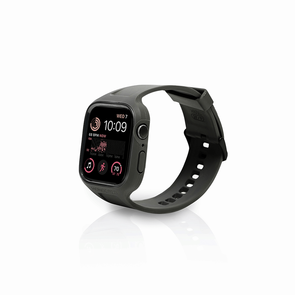 Monocozzi ESSENTIALS | Hybrid Soft Plastic Case with Strap for Apple Watch 45/44mm - Black