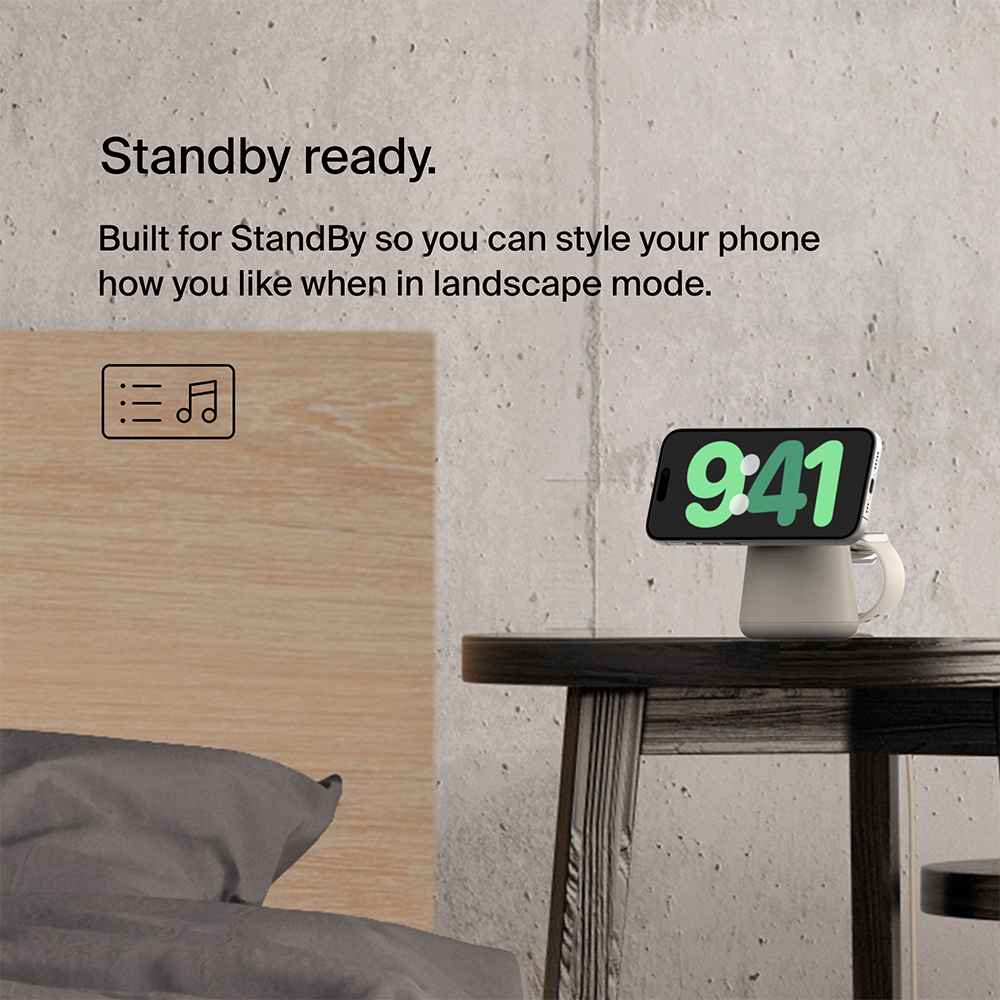 Belkin Boost Charge Pro 2 in1 Wireless Charging Dock with Magsafe 15W, Sand
