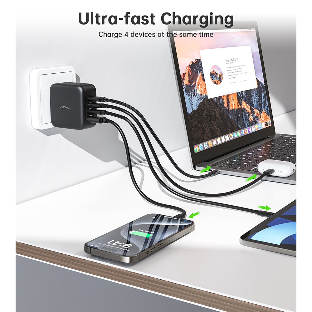 Choetech PD 70W GaN 3 USB-C+1 USB-A Multiple Plugs Charger