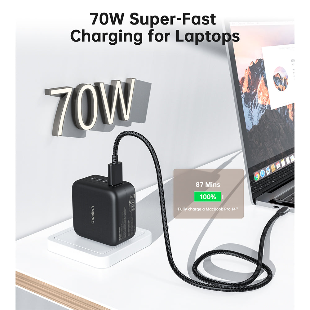 Choetech PD 70W GaN 3 USB-C+1 USB-A Multiple Plugs Charger