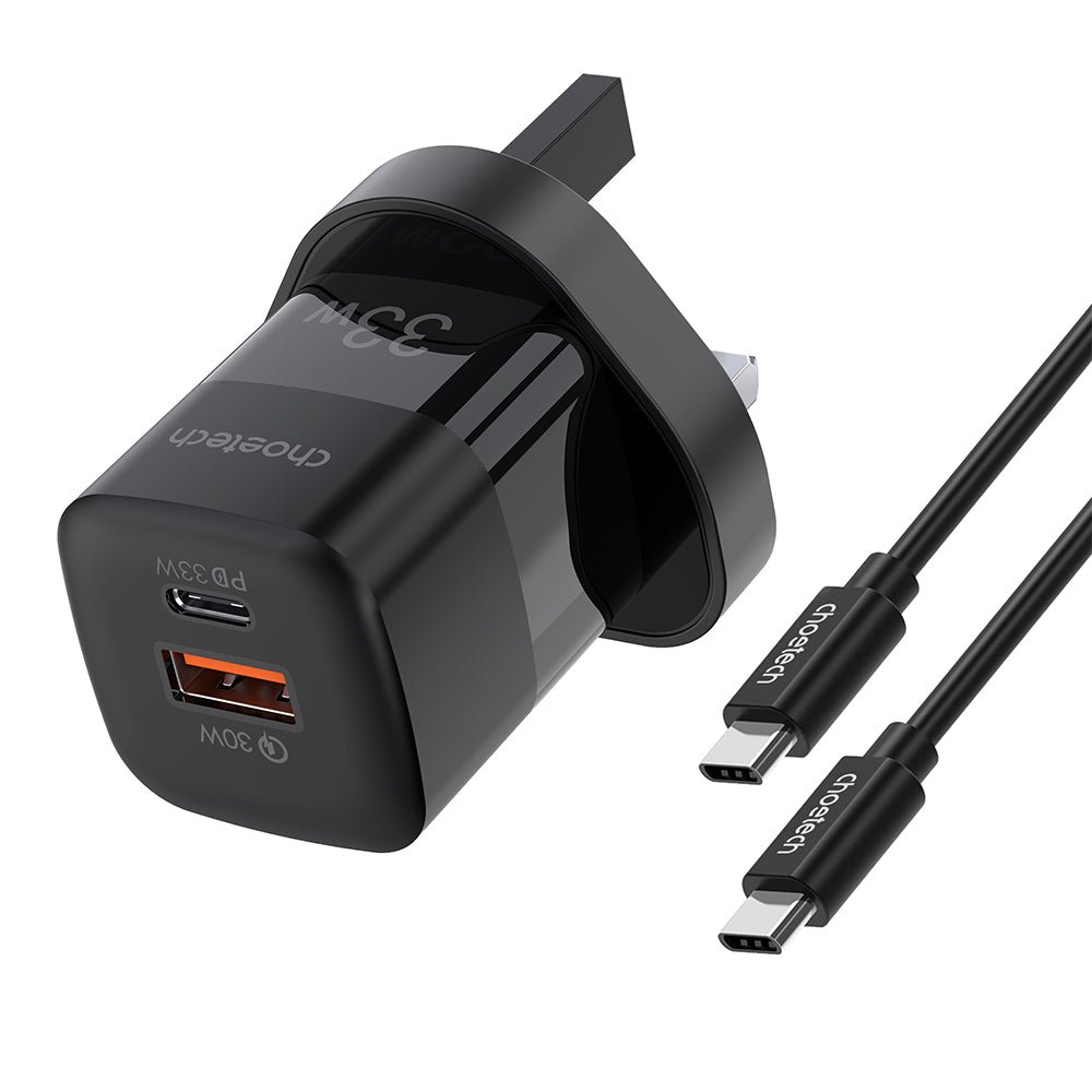 Choetech PD33W GaN USB A+C wall charger with C to C cable (black)