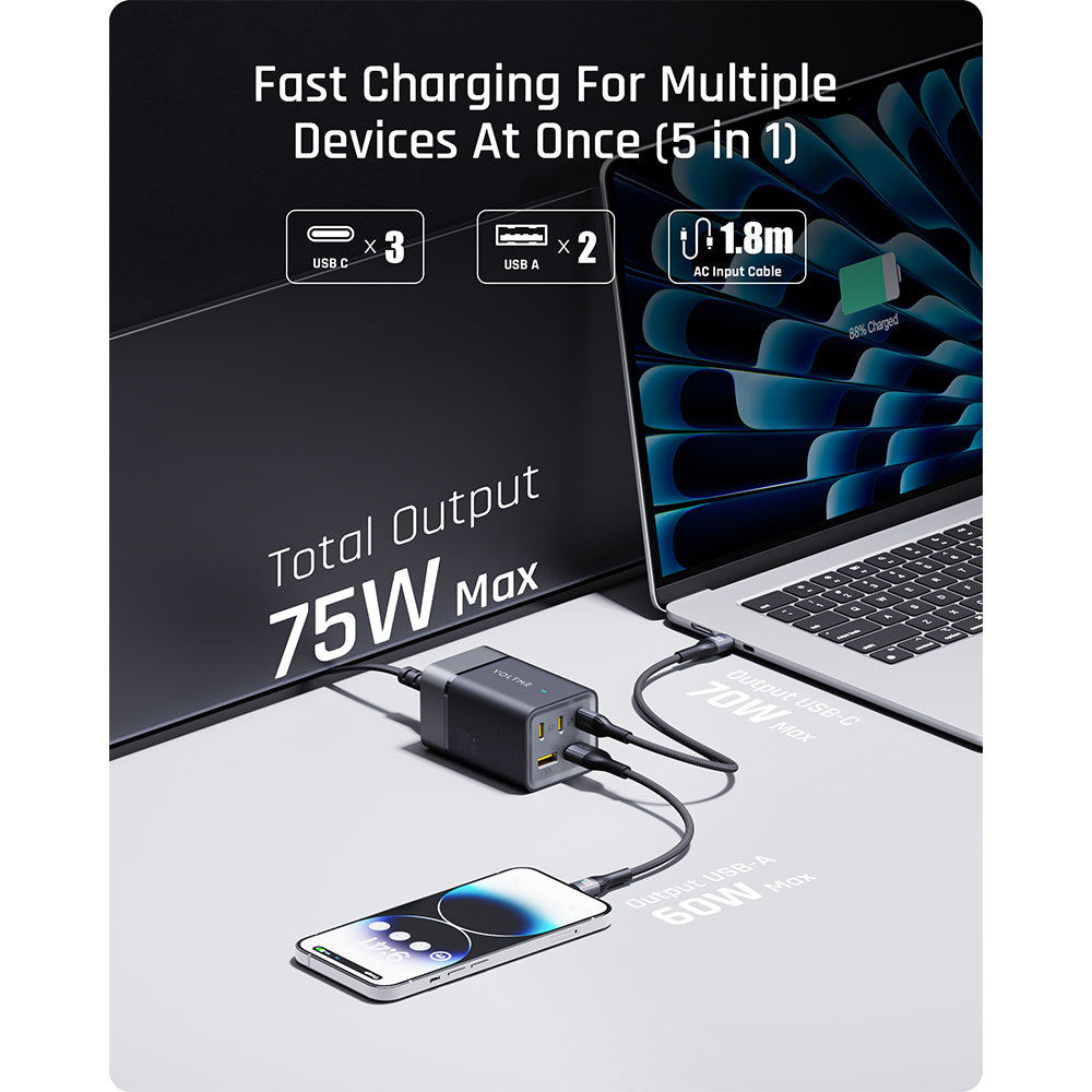 Voltme Vito 75 Extravel 75W 2A3C Travel Adapter