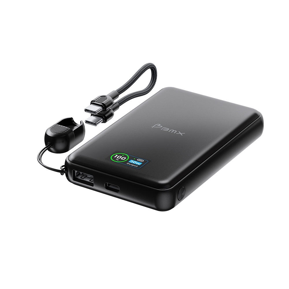 BMX SolidSafe 10000mAh 30W Solid State Wired Power Bank - Black
