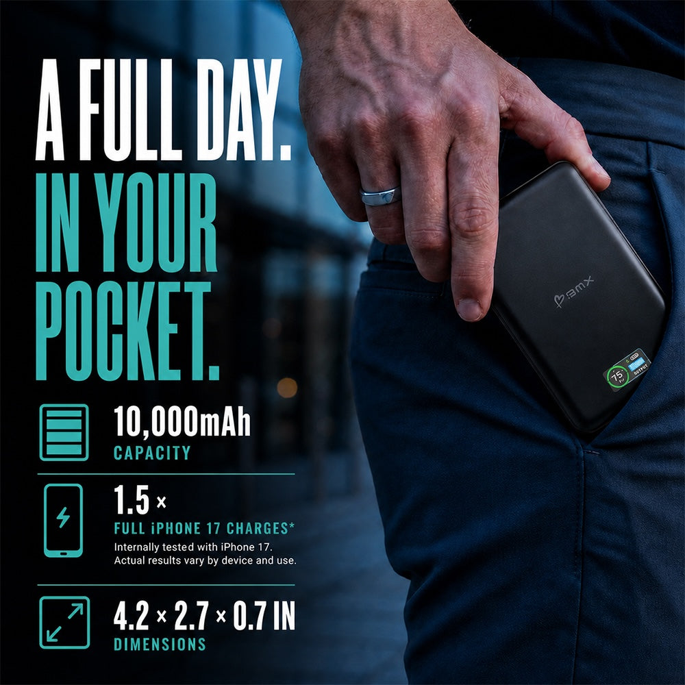 BMX SolidSafe 10000mAh 30W Solid State Wired Power Bank - Black