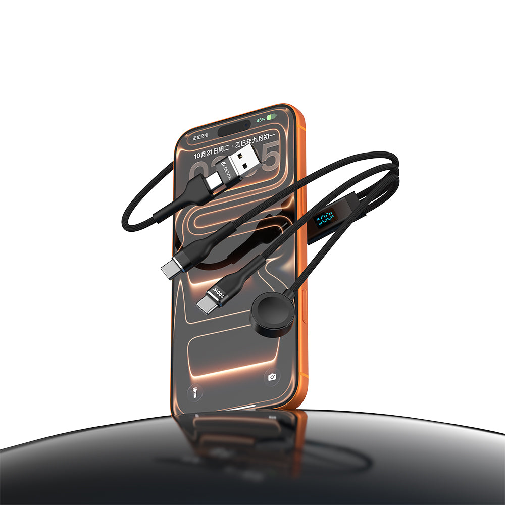 DEVIA Ultra7 A+C to 2C+PD 100W Charging Cable 1.2M with Digital Display - Black
