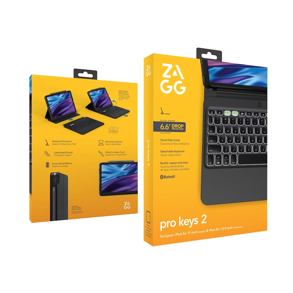 ZAGG Pro Keys 2 Keyboard Case for 11-inch iPad Air (M2/M3/M4) - Black