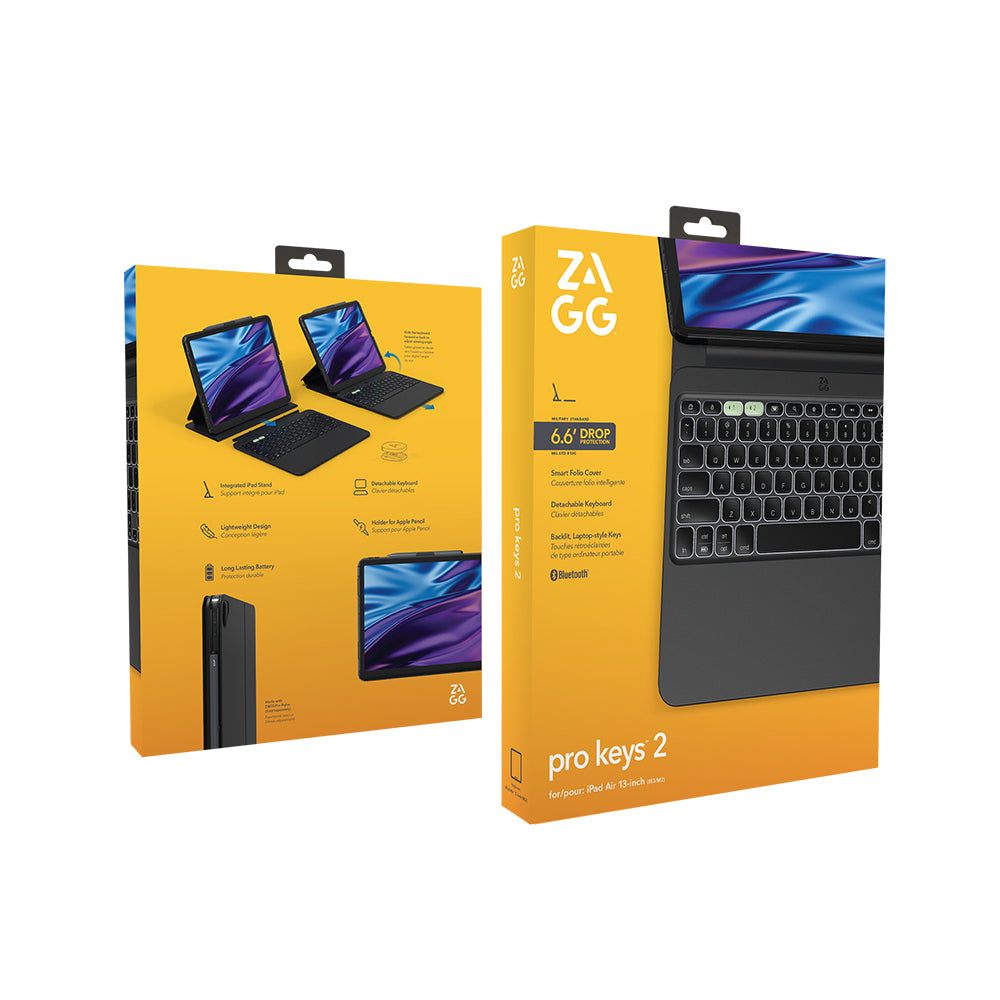 ZAGG Pro Keys 2 Keyboard Case for 13-inch iPad Air (M2/M3/M4) - Black